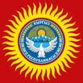 Kyrgyzstan Republic official coat of arms on the national flag colors