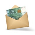 Kyrgyzstani som notes inside an open brown envelope. money in an open envelope Royalty Free Stock Photo