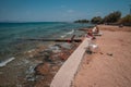 Landscape with sea bay on island of Aegina in Saronic Gulf, Greece