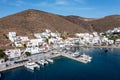 Kythnos island, Greece. Merihas port aerial drone view