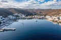 Kythnos island, Greece. Merihas port aerial drone view