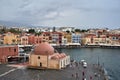 Kyuchuk Hassan Mosque at the Venetian Harbor of the city of Chania on the island of Crete