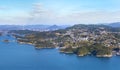 Bird`s-eye view of a seascape of Sasebo called KujÃÂ«kushima meaning 99 Islands and part of Saikai National Park.