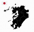 Kyushu Map. Map of Japan prefecture. Black color Royalty Free Stock Photo