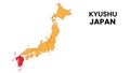 Kyushu Map in Japan. Vector Map of Japan. map of the provinces of Japan. Regions of Japan Royalty Free Stock Photo