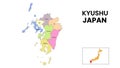 Kyushu Map. State and district map of Kyushu. Detailed colourful map of Kyushu Royalty Free Stock Photo