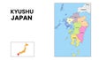 Kyushu Map. State and district map of Kyushu. Political map of Kyushu with country capital Royalty Free Stock Photo