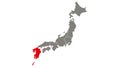 Kyushu region blinking red highlighted in map of Japan