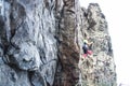 Kyzyl, Tuva - August 15, 2015: Young attractive sexy strong male athlete rock climber climbs