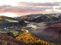 The Kyzylshin river at sunset, autumn. Altai Republic, Kosh-Agach district,