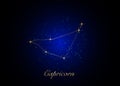 Capricorn zodiac constellations sign on beautiful starry sky with galaxy and space behind. Gold Goat horoscope symbols Royalty Free Stock Photo