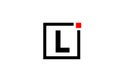 L alphabet letter logo icon in black and white. Company and business design with square and red dot. Creative corporate identity Royalty Free Stock Photo