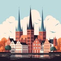 LÃ¼beck\'s Medieval Grace: Holstentor Gate and Church Spires