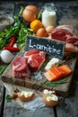 L-carnitine in food on the table. Selective focus. Royalty Free Stock Photo