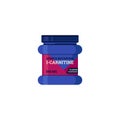 L-carnitine supplement in big container, flat vector illustration isolated on white background.