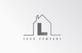 L home alphabet icon logo letter design. House for a real estate company. Business identity with thin line contour