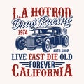 L.A Hotrod drag racing 1974 auto shop live fast die old forever California Royalty Free Stock Photo