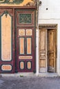 Colorfully painted old wooden door
