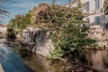 Water wheel on the city canal Royalty Free Stock Photo