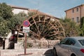 L`Isle-sur-la-Sorgue, Avignon, Vaucluse, Provence-Alpes-Cote d`Azur, France, September 24, 2018: Water wheel