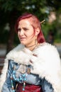 2018-10_06 L`isle Sur La Sorgue , France.Female Viking dressed in fur & jewely, viking weekend. editorial