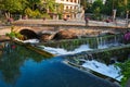 L\'Isle-sur-la-Sorgue, Vaucluse, Avignon, France: landscape of the ancient town surrounded of the water canals