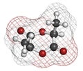 L-lactide PLA precursor molecule. Used in synthesis of polymeric polylactic acid polylactide, polylactate plastic.