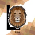 L letter animals set. English alphabet. Lion Vector illustration. Colorful polygonal style.