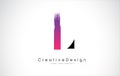 L Letter Logo Design with Creative Pink Purple Brush Stroke.