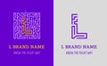 L letter logo maze. Creative logo for corporate identity of company: letter L. The logo symbolizes labyrinth, choice of right path