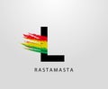 L Letter Logo With Splatter and Rasta Color. Letter K Reggae