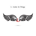 L-letter sign and angel wings.Monogram wing logo mockup.Classic