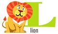 L for lion. Alphabet card with cartoon animal