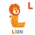 L is for Lion. Letter L. Lion, cute illustration. Animal alphabet