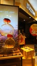 L`Occitane store entrance display. L`Occitane brand is an international retailer of body, face, fragrances and home products