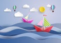 L paper sailing boat and balloon
