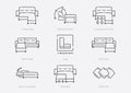 L shape smart sofa line icon set