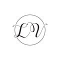 L V script letter on cicrle lines logo design vector