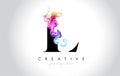 L Vibrant Creative Leter Logo Design with Colorful Smoke Ink Flo Royalty Free Stock Photo