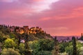 La Alhambra and Granada during sunset