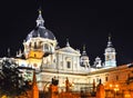 La Almudena Madrid Cathedral in center of Madrid at night, Spain Royalty Free Stock Photo