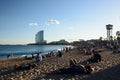 View of La Barceloneta beach at autumn. Ciutat Vella district. Barcelona. Catalonia. Spain Royalty Free Stock Photo