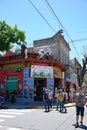 La Boca, Buenos Aires, tourist souvenir shop with tango dancer on roof and colorful painted walls with painted soccer stars. on , Royalty Free Stock Photo