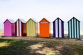 La Bree-les-Bains village bathing wooden cabin colors houses changing room on sand beach france Royalty Free Stock Photo