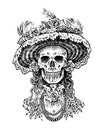 La Calavera Catrina. Elegant woman skeleton. Day of the dead. Spanish Dia de los Muertos. Mexican national holiday Royalty Free Stock Photo