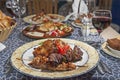 A la carte kebab meal on patterned plate Royalty Free Stock Photo