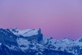 La Chaine des Fiz at dusk in Europe, France, Rhone Alpes, Savoie, Alps, in winter, on a sunny day