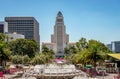 The LA City Hall from Grand Park. Royalty Free Stock Photo