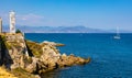 La Colonne a La Mer art installation Sea Column at Promenade Amiral de Grasse street in historic old town of Antibes in France