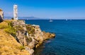 La Colonne a La Mer art installation Sea Column at Promenade Amiral de Grasse street in historic old town of Antibes in France